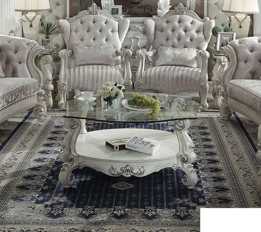 Acme Furniture - Versailles Coffee Table, Bone White & Clear Glass - 82085 - GreatFurnitureDeal