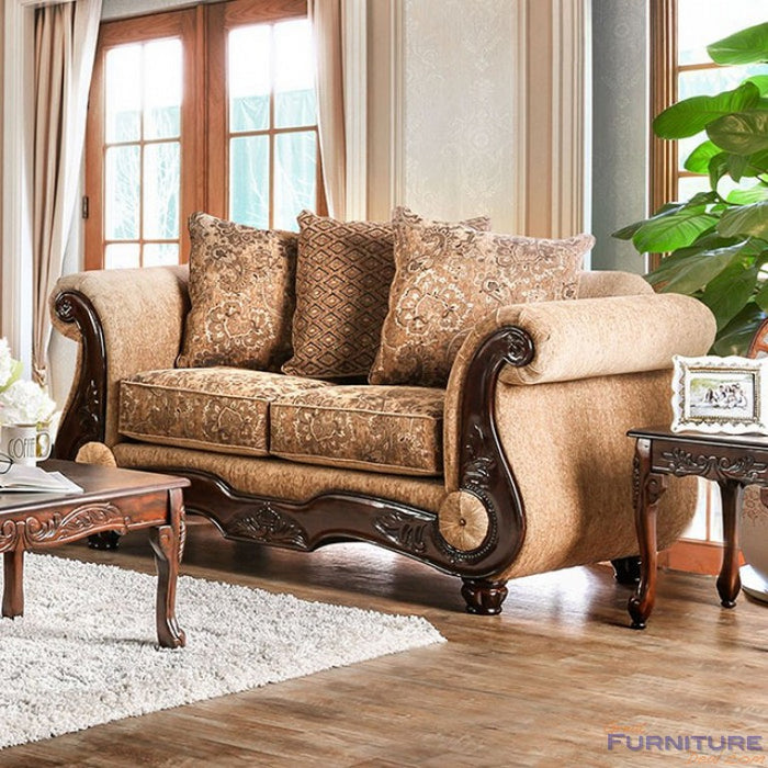 Furniture of America Nicanor Tan Gold Loveseat
