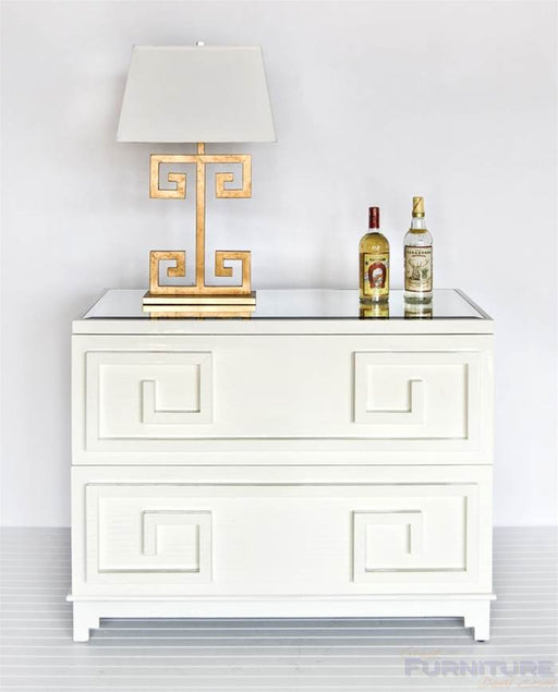 Worlds Away - Wrenfield Greek Key Design White Lacquered Finish 2 Drawer Chest - WRENFIELD WH - GreatFurnitureDeal