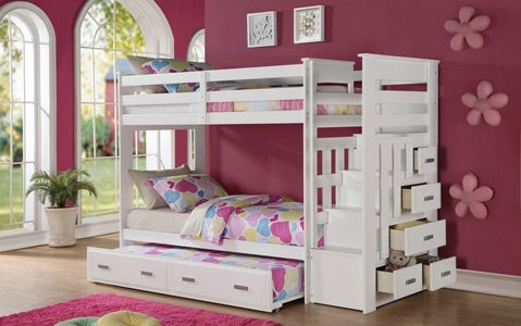 Acme Furniture - Allentown Twin Bunk Bed w-Storage Ladder & Trundle, White - 37370 - GreatFurnitureDeal