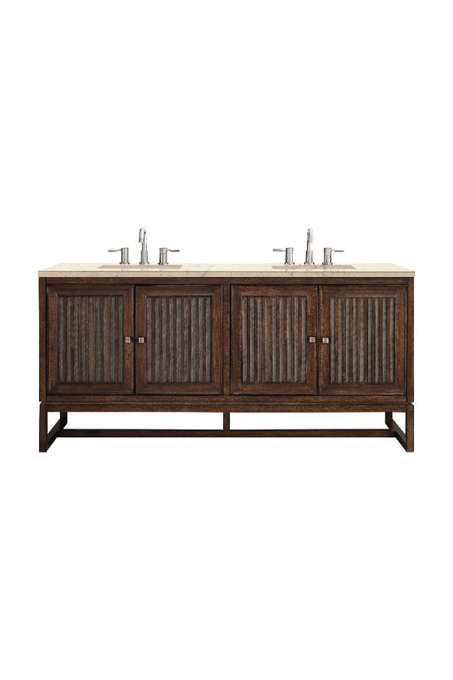 James Martin Furniture - Athens 72" Double Vanity Cabinet, Mid Century Acacia, w- 3 CM Eternal Marfil Top - E645-V72-MCA-3EMR - GreatFurnitureDeal