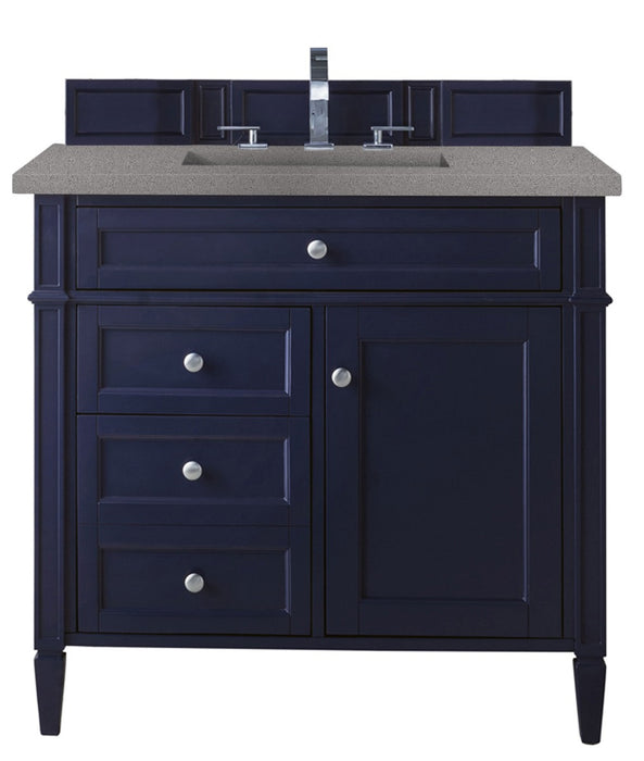 James Martin Furniture - Brittany 36" Victory Blue Single Vanity w- 3 CM Grey Expo Quartz Top - 650-V36-VBL-3GEX - GreatFurnitureDeal