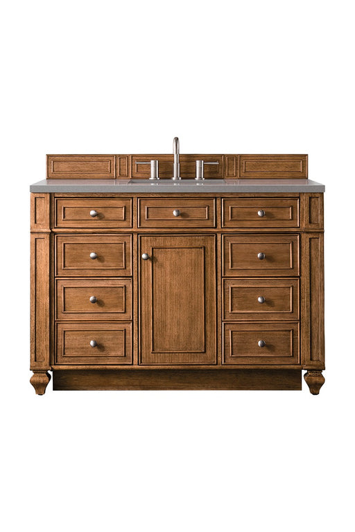 James Martin Furniture - Bristol 48" Single Vanity, Saddle Brown, w- 3 CM Grey Expo Quartz Top - 157-V48-SBR-3GEX - GreatFurnitureDeal