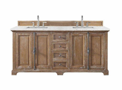 James Martin Furniture - Providence 72" Double Vanity Cabinet, Driftwood, w- 3 CM Eternal Jasmine Pearl Quartz Top - 238-105-5711-3EJP - GreatFurnitureDeal