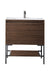 James Martin Furniture - Milan 31.5" Single Vanity Cabinet, Mid Century Walnut, Matte Black w-Glossy White Composite Top - 801V31.5WLTMBKGW - GreatFurnitureDeal