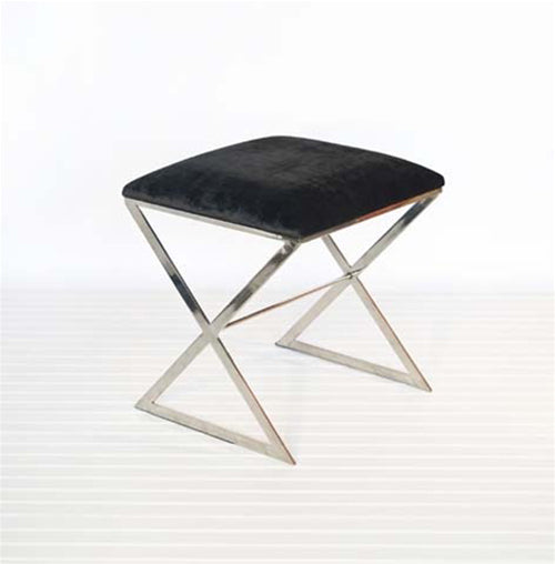 Worlds Away - X Side Stool with Upholstered Black Velvet Top In Nickel Plated - X SIDE NUB