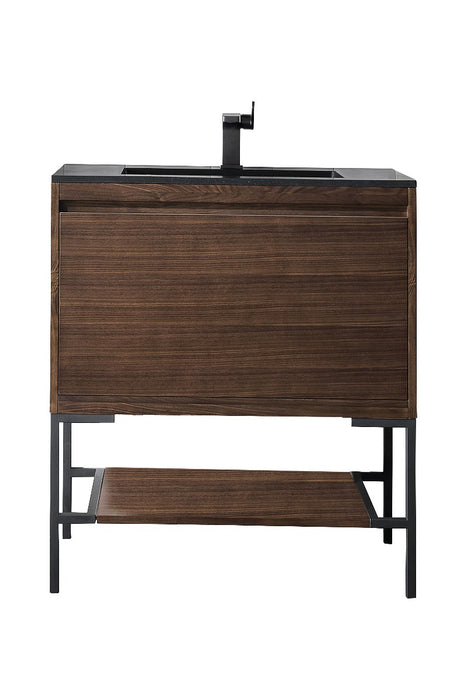 James Martin Furniture - Milan 31.5" Single Vanity Cabinet, Mid Century Walnut, Matte Black w-Charcoal Black Composite Top - 801V31.5WLTMBKCHB - GreatFurnitureDeal