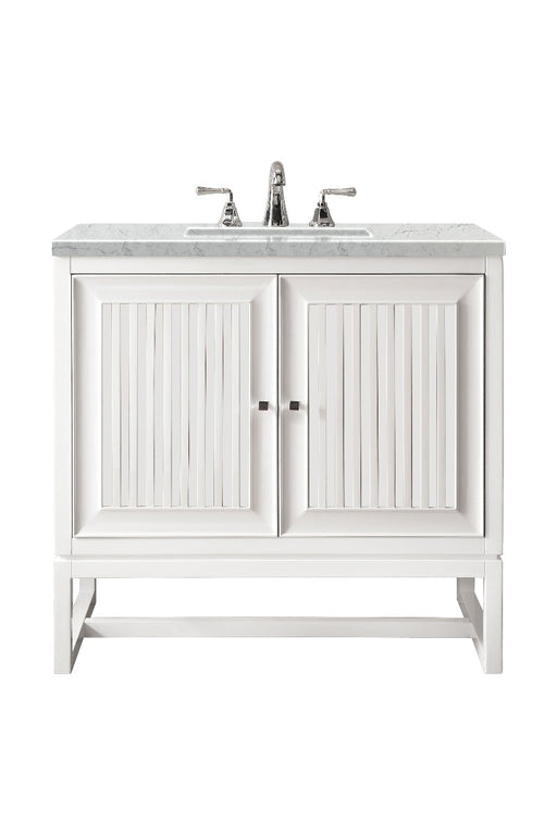 James Martin Furniture - Athens 30" Single Vanity Cabinet, Glossy White, w- 3 CM Eternal Jasmine Pearl Quartz Top - E645-V30-GW-3EJP - GreatFurnitureDeal