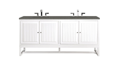 James Martin Furniture - Athens 72" Double Vanity Cabinet, Glossy White, w- 3 CM Grey Expo Quartz Top - E645-V72-GW-3GEX - GreatFurnitureDeal