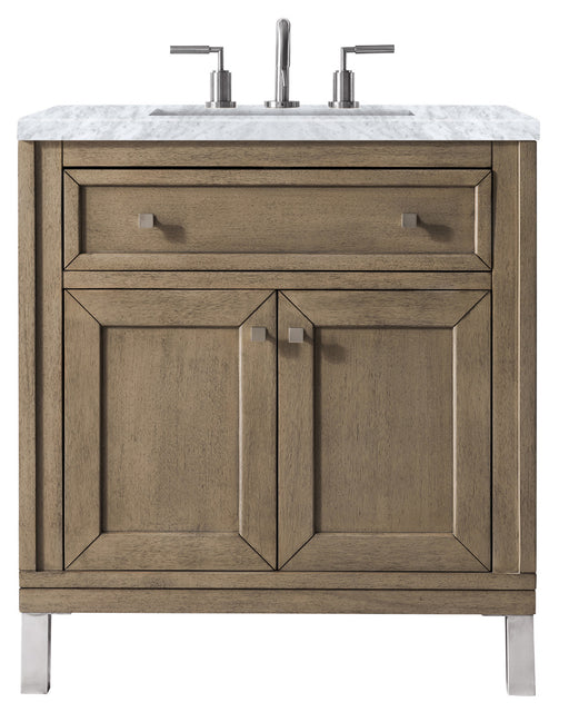James Martin Furniture - Chicago 30" Single Vanity Whitewashed Walnut w- 3 CM Carrara Marble Top - 305-V30-WWW-3CAR - GreatFurnitureDeal