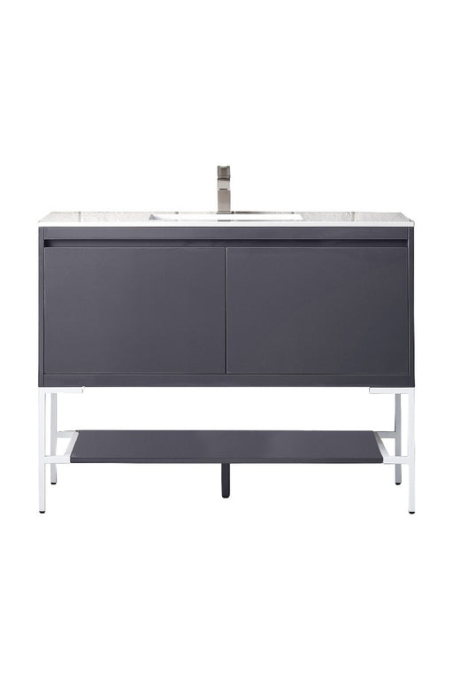 James Martin Furniture - Milan 47.3" Single Vanity Cabinet, Modern Grey Glossy, Glossy White w-Glossy White Composite Top - 801V47.3MGGGWGW - GreatFurnitureDeal