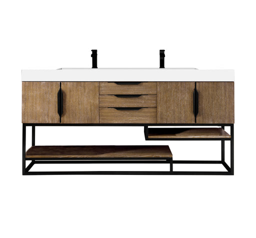 James Martin Furniture - Columbia 72" Double Vanity,  Latte Oak, Matte Black w/ Glossy White Composite Top - 388-V72D-LTO-MB-GW - GreatFurnitureDeal
