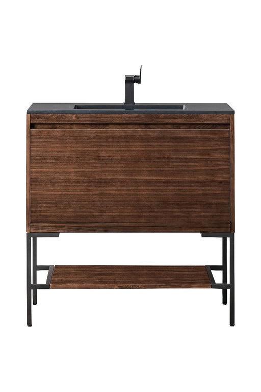 James Martin Furniture - Milan 35.4" Single Vanity Cabinet, Mid Century Walnut, Matte Black w-Charcoal Black Composite Top - 801V35.4WLTMBKCHB - GreatFurnitureDeal