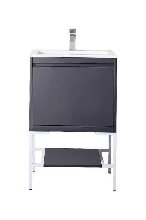 James Martin Furniture - Milan 23.6" Single Vanity Cabinet, Modern Grey Glossy, Glossy White w-Glossy White Composite Top - 801V23.6MGGGWGW - GreatFurnitureDeal