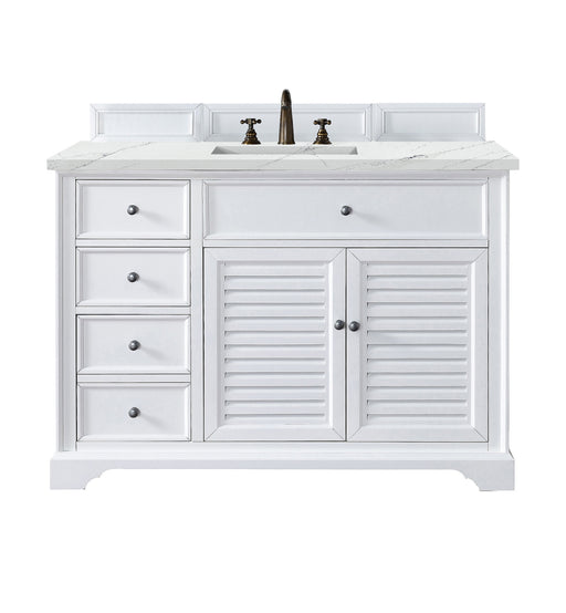 James Martin Furniture - Savannah 48" Single Vanity Cabinet, Bright White, w/ 3 CM Ethereal Noctis Quartz Top - 238-104-V48-BW-3ENC - GreatFurnitureDeal