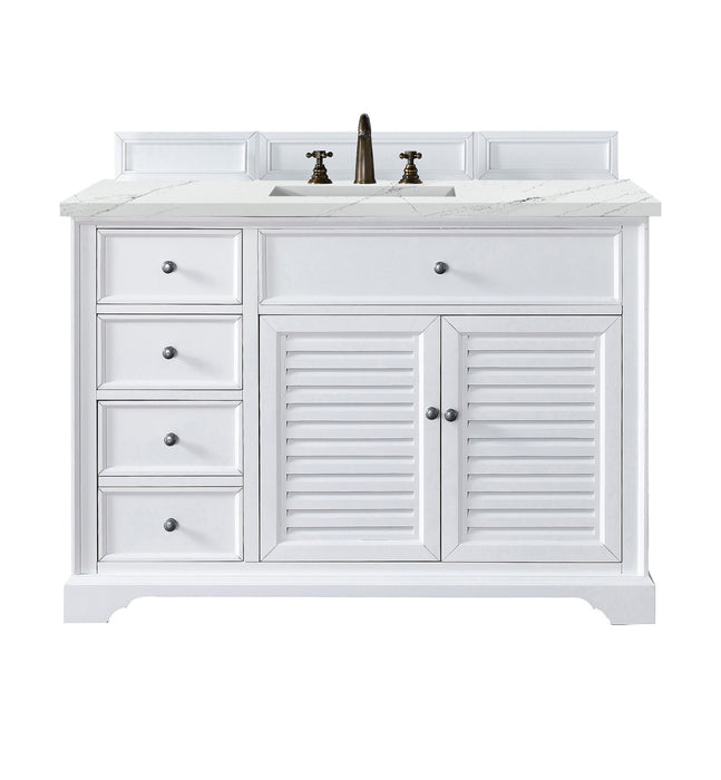 James Martin Furniture - Savannah 48" Single Vanity Cabinet, Bright White, w/ 3 CM Ethereal Noctis Quartz Top - 238-104-V48-BW-3ENC