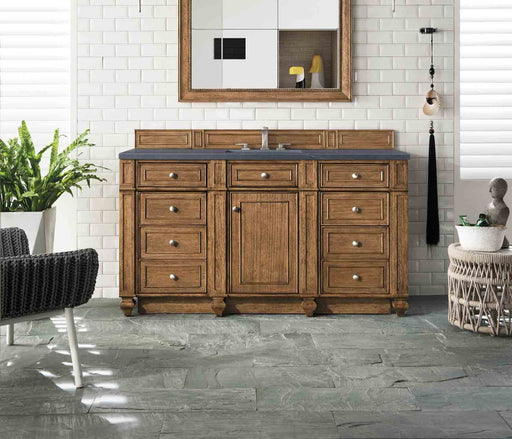 James Martin Furniture - Bristol 60" Single Vanity, Saddle Brown, w- 3 CM Charcoal Soapstone Quartz Top - 157-V60S-SBR-3CSP - GreatFurnitureDeal