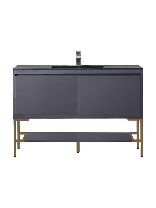 James Martin Furniture - Milan 47.3" Single Vanity Cabinet, Modern Grey Glossy, Radiant Gold w/Charcoal Black Composite Top - 801V47.3MGGRGDCHB - GreatFurnitureDeal