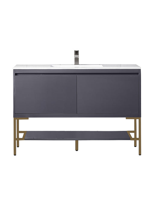 James Martin Furniture - Milan 47.3" Single Vanity Cabinet, Modern Grey Glossy, Radiant Gold w/Glossy White Composite Top - 801V47.3MGGRGDGW - GreatFurnitureDeal