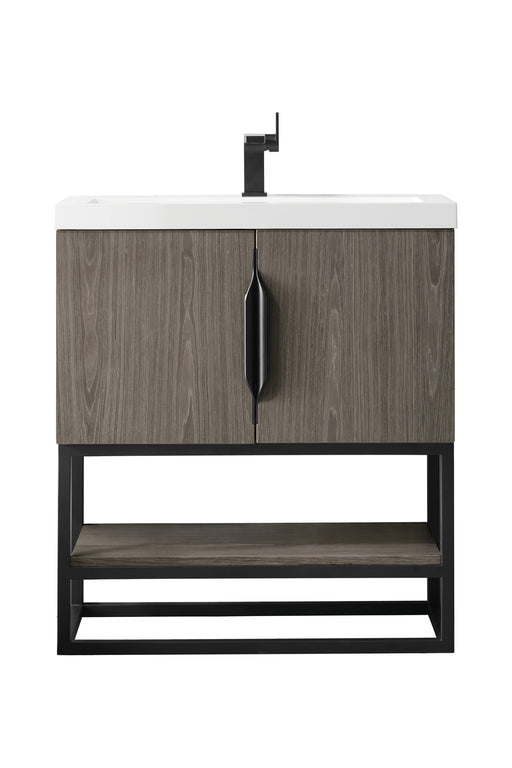 James Martin Furniture - Columbia 31.5" Single Vanity Cabinet, Ash Gray, Matte Black, w/ White Glossy Composite Countertop - 388V31.5AGRMBKWG - GreatFurnitureDeal