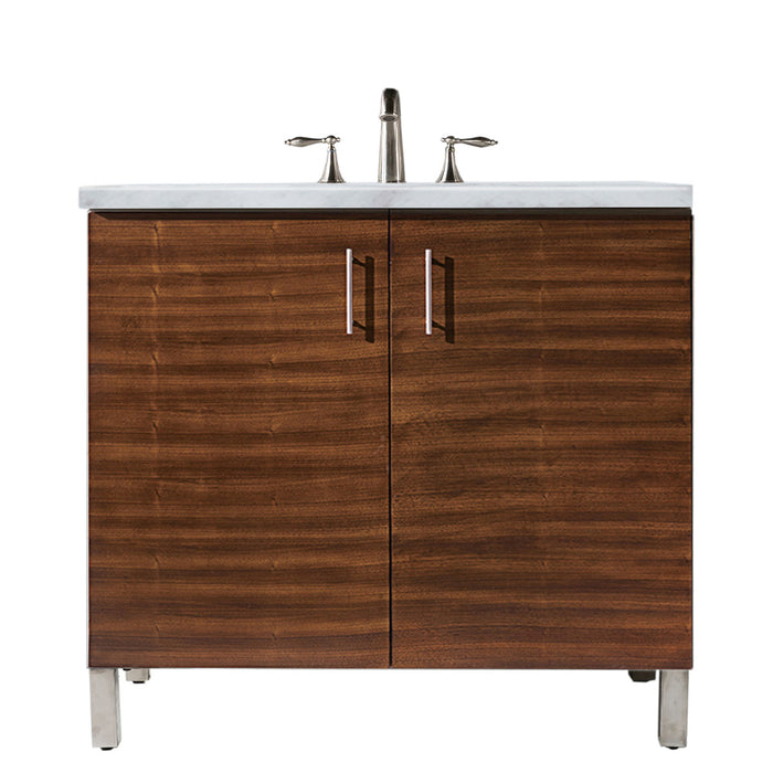James Martin Furniture - Metropolitan 36" American Walnut Single Vanity w- 3 CM Carrara Marble Top - 850-V36-AWT-3CAR - GreatFurnitureDeal