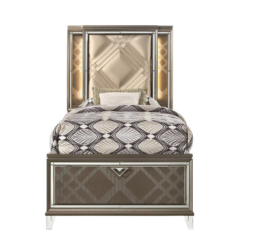 Acme Furniture - Skylar Twin Bed w-Storage, LED, PU & Dark Champagne - 25340T - GreatFurnitureDeal