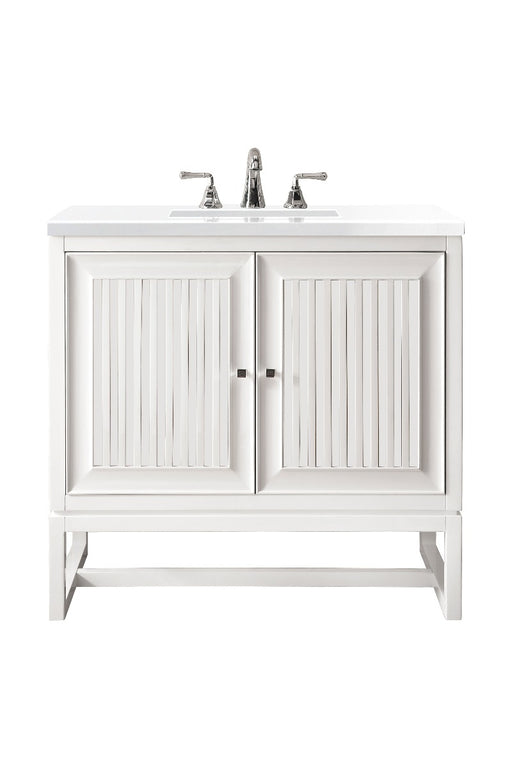 James Martin Furniture - Athens 30" Single Vanity Cabinet, Glossy White, w- 3 CM Classic White Quartz Top - E645-V30-GW-3CLW - GreatFurnitureDeal