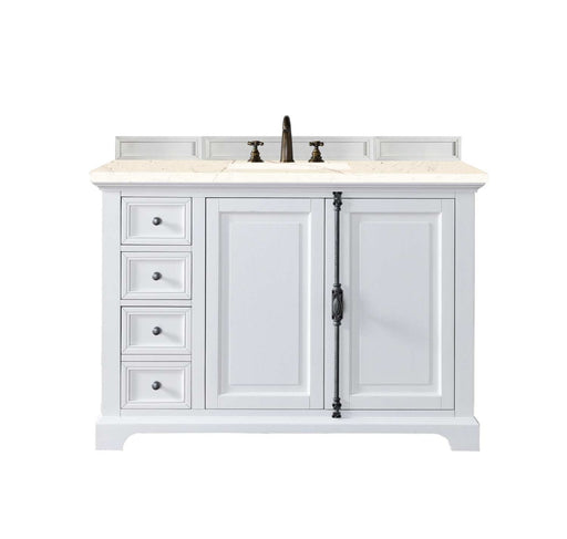 James Martin Furniture - Providence 48" Single Vanity Cabinet, Bright White, w- 3 CM Eternal Marfil Quartz Top - 238-105-V48-BW-3EMR - GreatFurnitureDeal