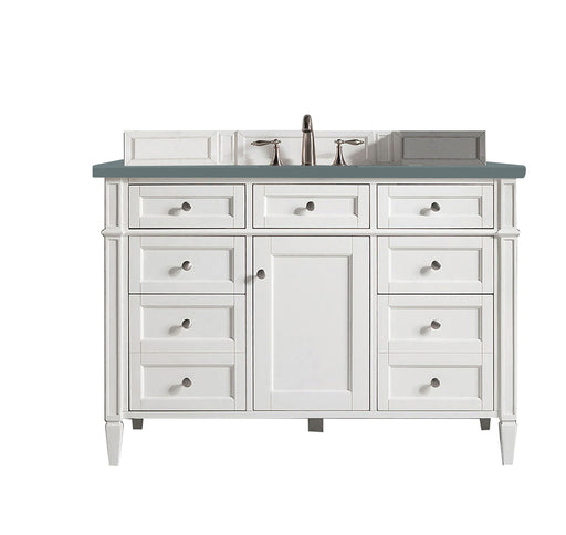 James Martin Furniture - Brittany 48" Bright White Single Vanity w/ 3 CM Cala Blue Quartz Top - 650-V48-BW-3CBL - GreatFurnitureDeal