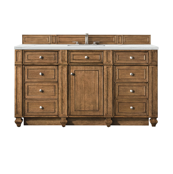 James Martin Furniture - Bristol 60" Single Vanity, Saddle Brown, w/ 3 CM Ethereal Noctis Quartz Top - 157-V60S-SBR-3ENC - GreatFurnitureDeal