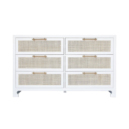 Worlds Away - Six Drawer Cane Front Chest With Brass Hardware In Matte White Lacquer Finish - CARLA WH - GreatFurnitureDeal