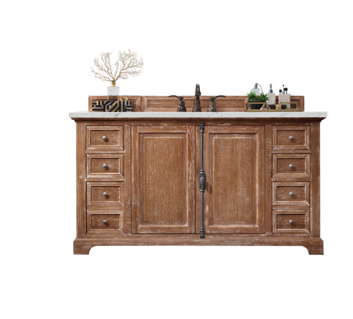 James Martin Furniture - Providence 60" Single Vanity Cabinet, Driftwood, w/ 3 CM Ethereal Noctis Quartz Top - 238-105-5311-3ENC - GreatFurnitureDeal