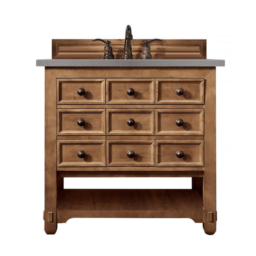 James Martin Furniture - Malibu 36" Single Vanity Cabinet, Honey Alder, w- 3 CM Grey Expo Quartz Top - 500-V36-HON-3GEX - GreatFurnitureDeal