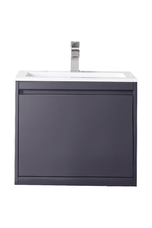 James Martin Furniture - Milan 23.6" Single Vanity Cabinet, Modern Grey Glossy w-Glossy White Composite Top - 801V23.6MGGGW - GreatFurnitureDeal
