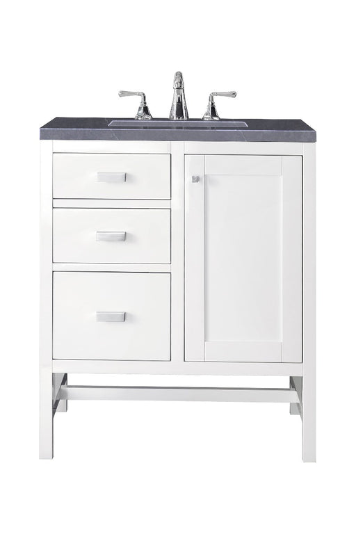 James Martin Furniture - Addison 30" Single Vanity Cabinet, Glossy White, w- 3 CM Charcoal Soapstone Quartz Top - E444-V30-GW-3CSP - GreatFurnitureDeal