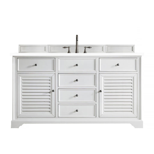 James Martin Furniture - Savannah 60" Single Vanity Cabinet, Bright White, w- 3 CM Classic White Quartz Top - 238-104-V60S-BW-3CLW - GreatFurnitureDeal