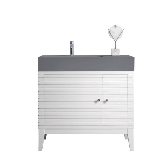 James Martin Furniture - Linear 36" Single Vanity, Glossy White w- Dusk Grey Glossy Composite Top - 210-V36-GW-DGG - GreatFurnitureDeal