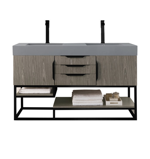 James Martin Furniture - Columbia 59" Double Vanity, Ash Gray, Matte Black w/ Dusk Grey Glossy Composite Top - 388-V59D-AGR-MB-DGG - GreatFurnitureDeal