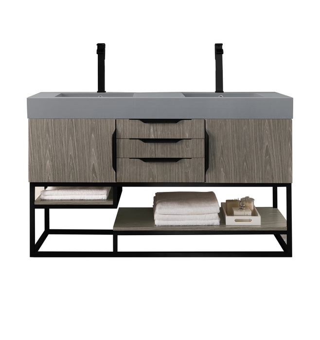 James Martin Furniture - Columbia 59" Double Vanity, Ash Gray, Matte Black w/ Dusk Grey Glossy Composite Top - 388-V59D-AGR-MB-DGG