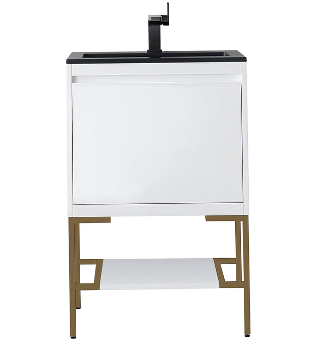 James Martin Furniture - Milan 23.6" Single Vanity Cabinet, Glossy White, Radiant Gold w/Charcoal Black Composite Top - 801V23.6GWRGDCHB - GreatFurnitureDeal