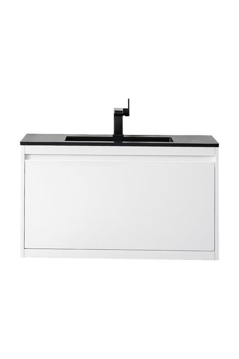James Martin Furniture - Milan 35.4" Single Vanity Cabinet, Glossy White w-Charcoal Black Composite Top - 801V35.4GWCHB - GreatFurnitureDeal
