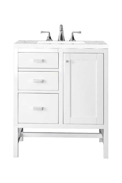 James Martin Furniture - Addison 30" Single Vanity Cabinet, Glossy White, w- 3 CM Eternal Jasmine Pearl Quartz Top - E444-V30-GW-3EJP - GreatFurnitureDeal