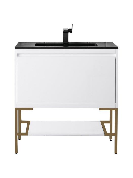 James Martin Furniture - Milan 31.5" Single Vanity Cabinet, Glossy White, Radiant Gold w/Charcoal Black Composite Top - 801V31.5GWRGDCHB