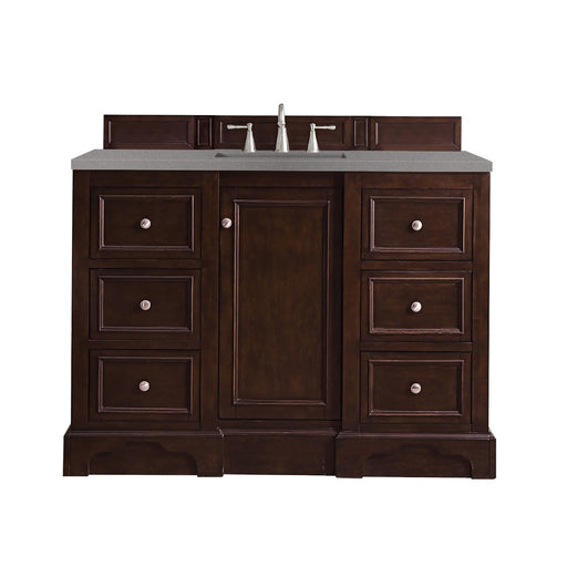 James Martin Furniture - De Soto 48" Single Vanity, Burnished Mahogany, w- 3 CM Grey Expo Quartz Top - 825-V48-BNM-3GEX - GreatFurnitureDeal