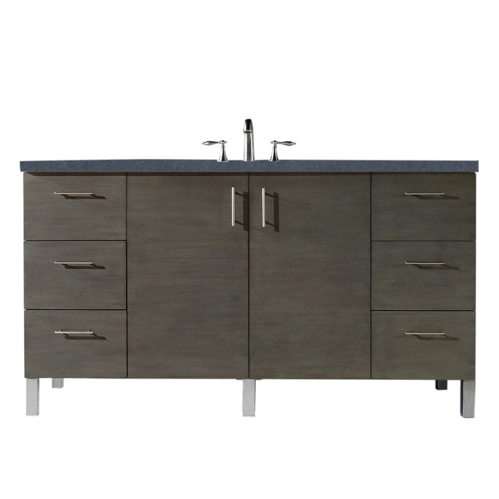 James Martin Furniture - Metropolitan 60" Single Vanity, Silver Oak, w- 3 CM Charcoal Soapstone Quartz Top - 850-V60S-SOK-3CSP - GreatFurnitureDeal