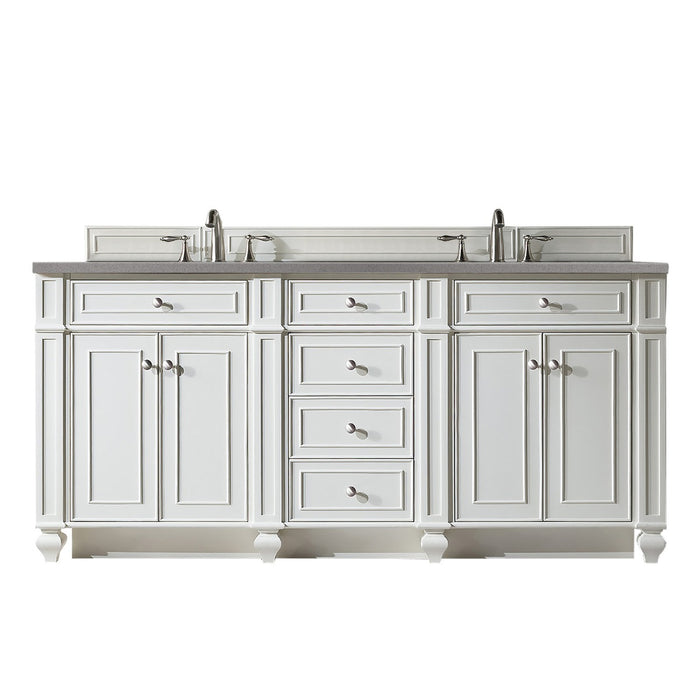 James Martin Furniture - Bristol 72" Double Vanity, Bright White, w- 3 CM Grey Expo Quartz Top - 157-V72-BW-3GEX - GreatFurnitureDeal