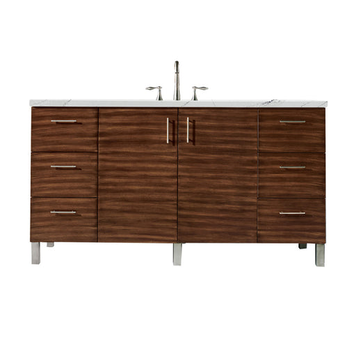 James Martin Furniture - Metropolitan 60" Single Vanity, American Walnut, w/ 3 CM Ethereal Noctis Quartz Top - 850-V60S-AWT-3ENC - GreatFurnitureDeal