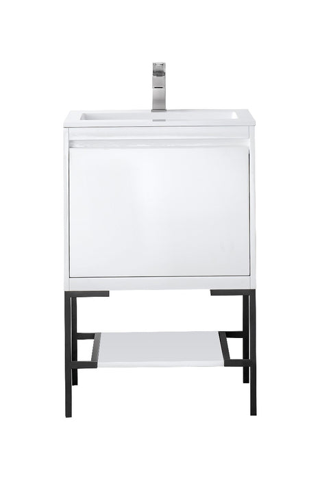 James Martin Furniture - Milan 23.6" Single Vanity Cabinet, Glossy White, Matte Black w-Glossy White Composite Top - 801V23.6GWMBKGW - GreatFurnitureDeal