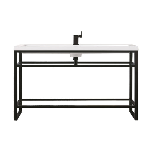 James Martin Furniture - Boston 39.5" Stainless Steel Sink Console, Matte Black w/ White Glossy Composite Countertop - C105V39.5MBKWG - GreatFurnitureDeal