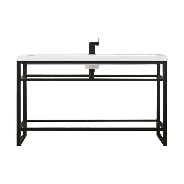 James Martin Furniture - Boston 39.5" Stainless Steel Sink Console, Matte Black w/ White Glossy Composite Countertop - C105V39.5MBKWG